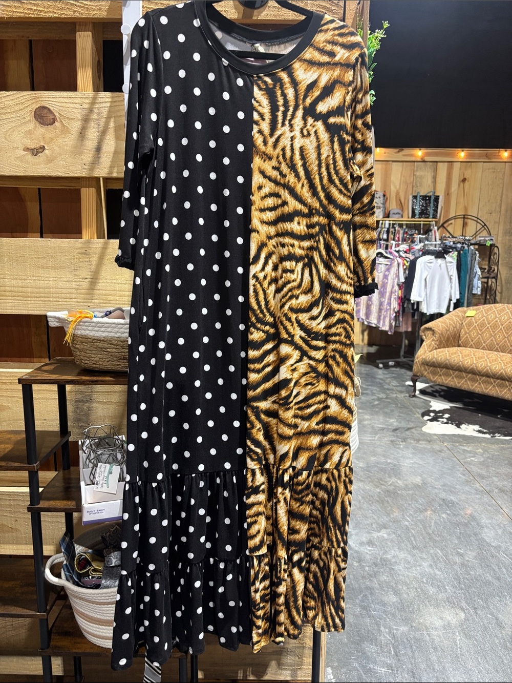 Celeste Black & Brown Split-Print Maxi Dress
